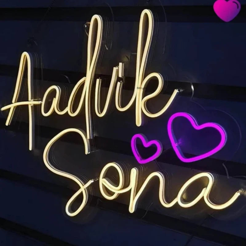 Aadvik Love Sona With Neon Heart Sign