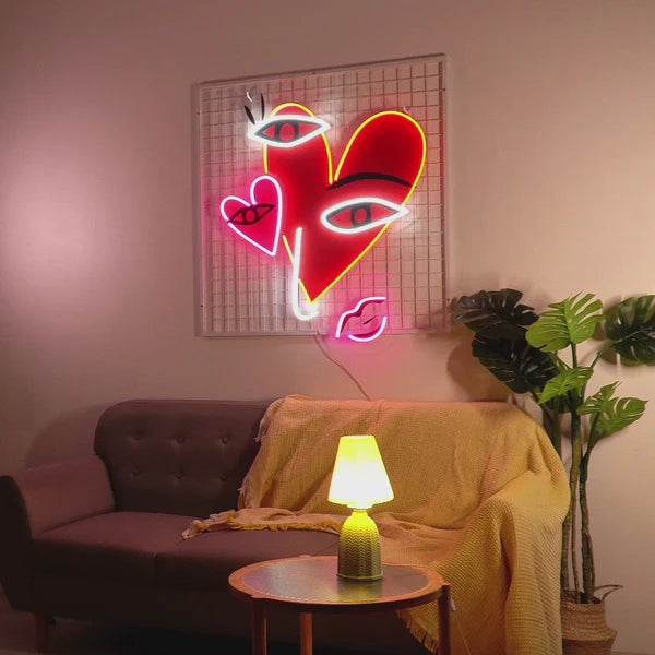 Abstract Face With Hearts UV Print Neon Sign
