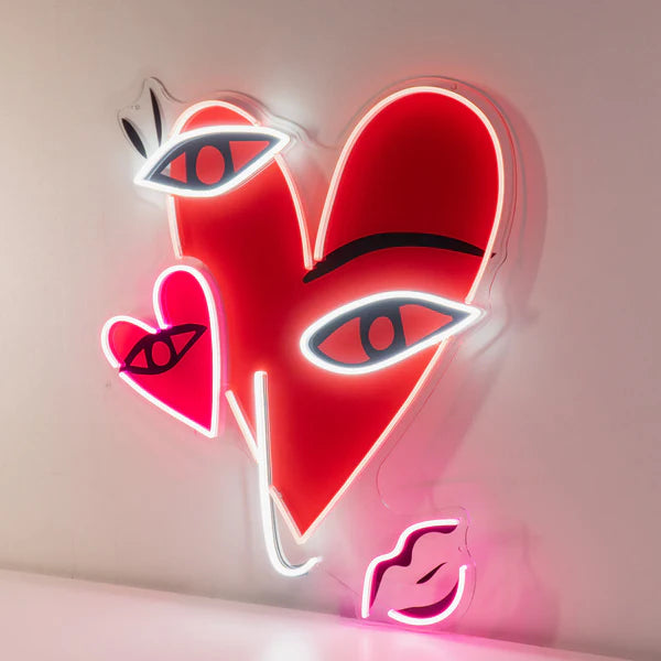 Abstract Face With Hearts UV Print Neon Sign