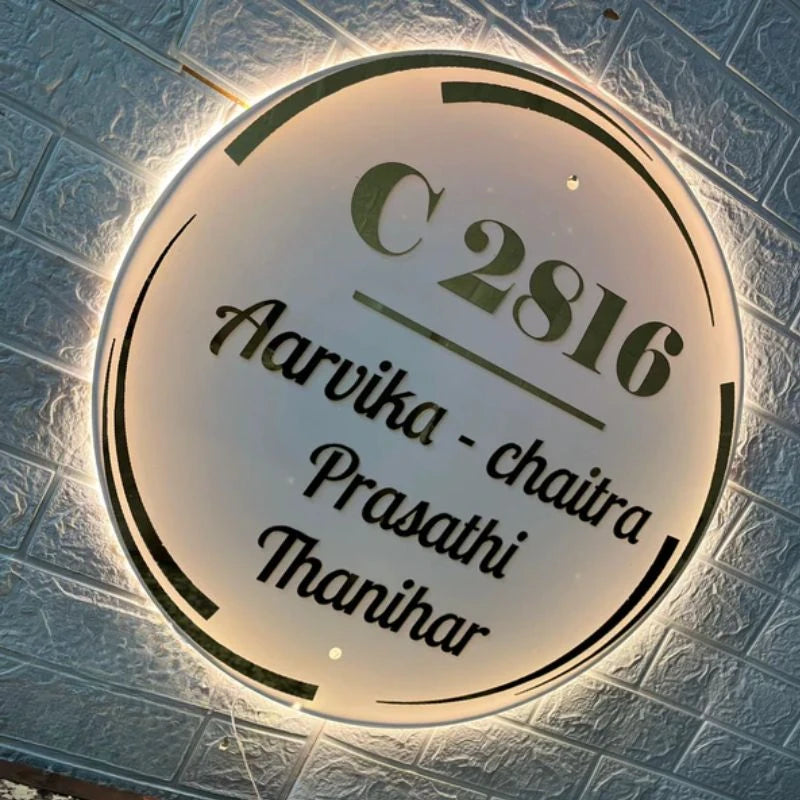 Acrylic White Round LED Name Plate