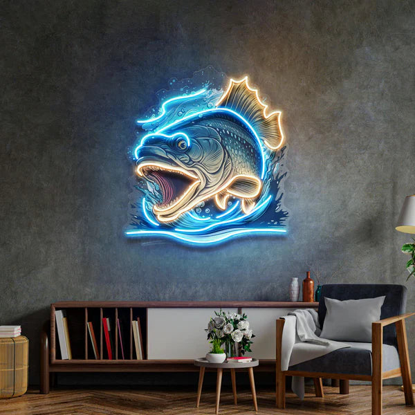 Aggressive Fish Counterattack UV Print Neon Sign