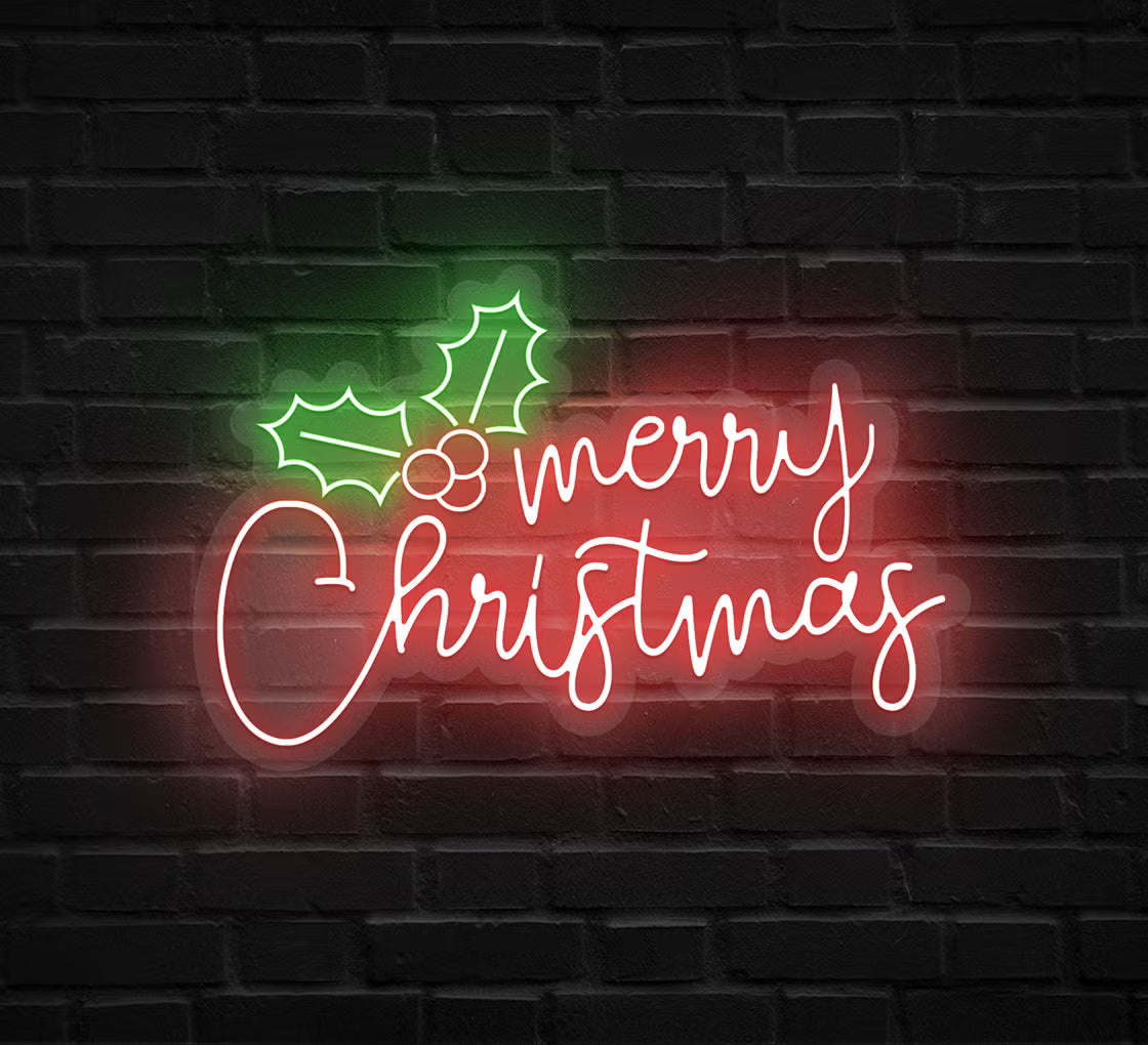 Holly Merry Christmas Neon Sign Light