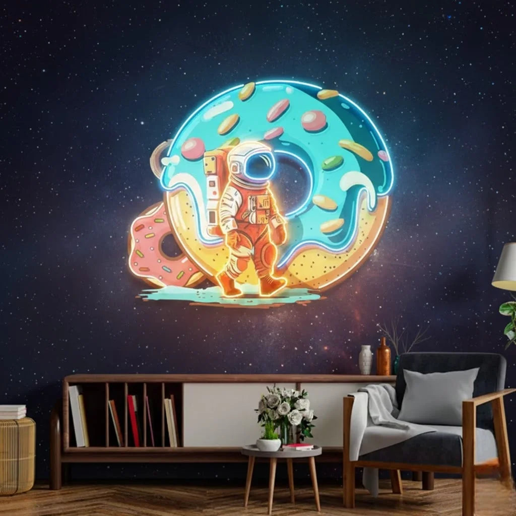 Astronaut Donut UV Print Neon Lights