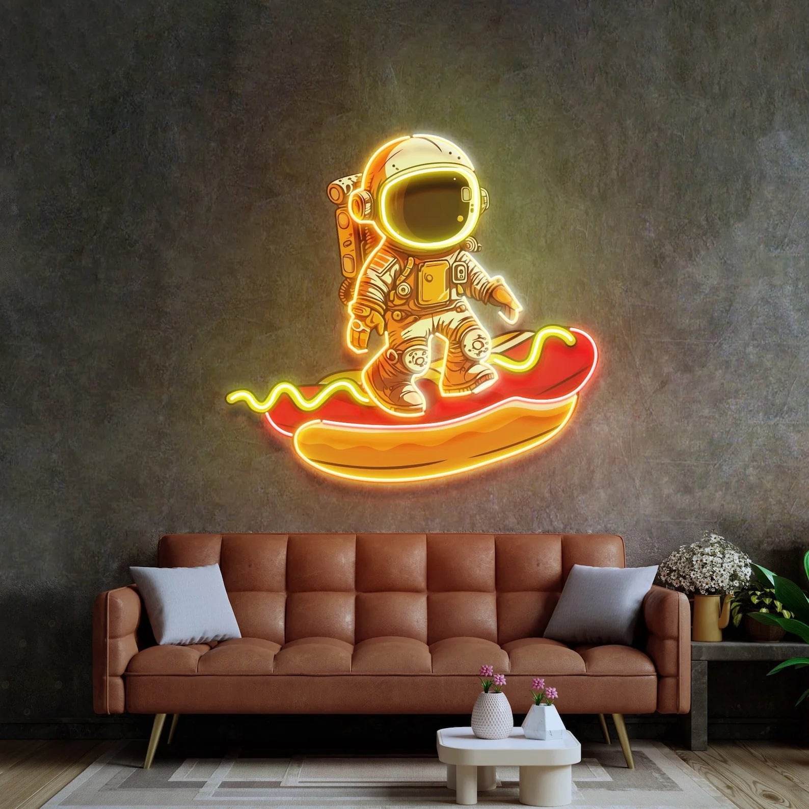 Astronaut On Hot Dog Neon Sign
