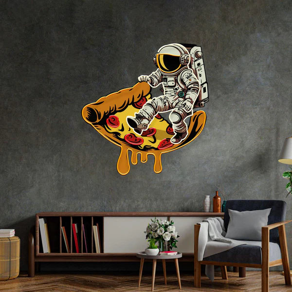 Astronaut On Pizza Mat LED Neon Sign