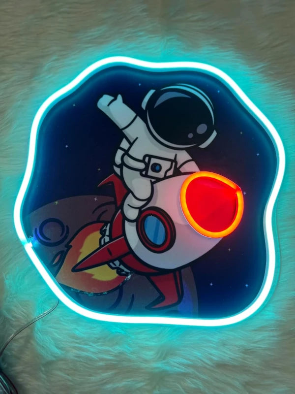 Astronaut Riding Rocket LED Neon Sign