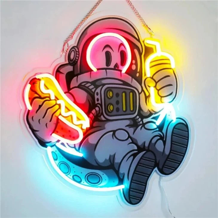 Astronaut Skull Hotdog UV Print Artwork LED Neon Sign