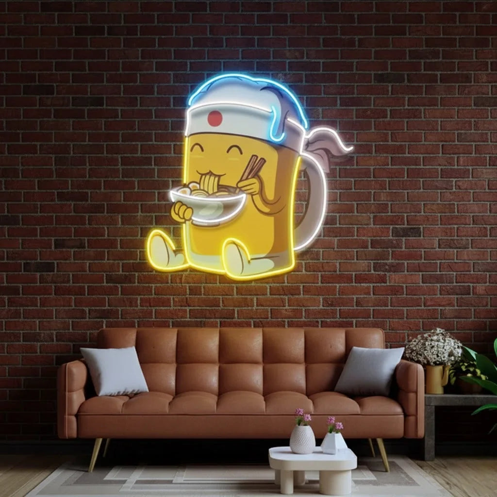 Beer Eating A Ramen Bowl Neon Sign