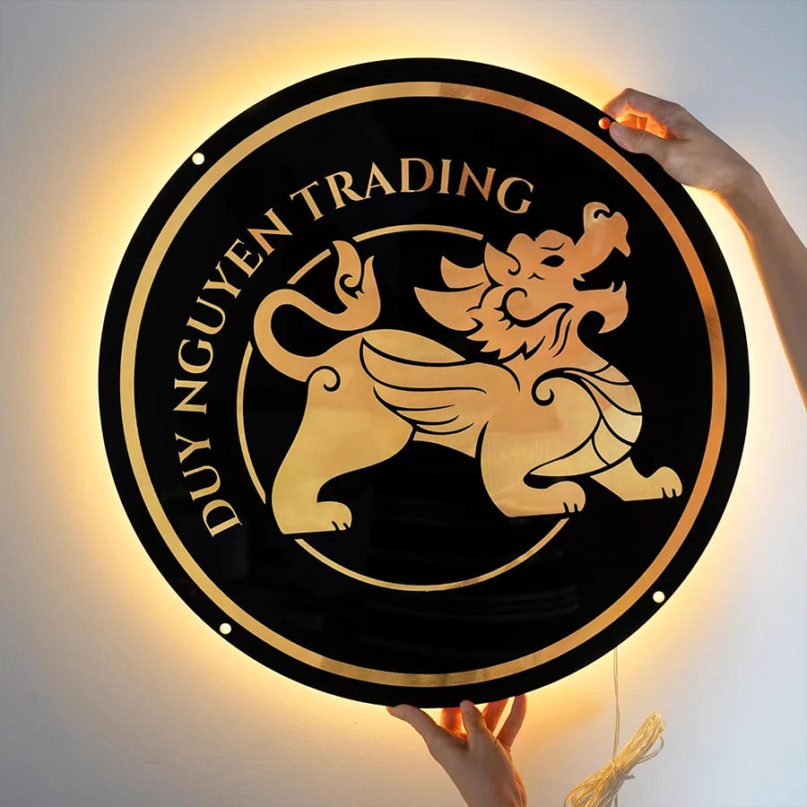 Black Acrylic Sign with Gold Logo