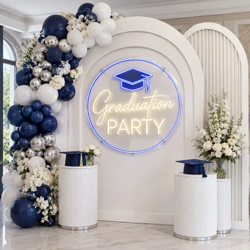 Blue Silver Graduation Party Event Neon Sign