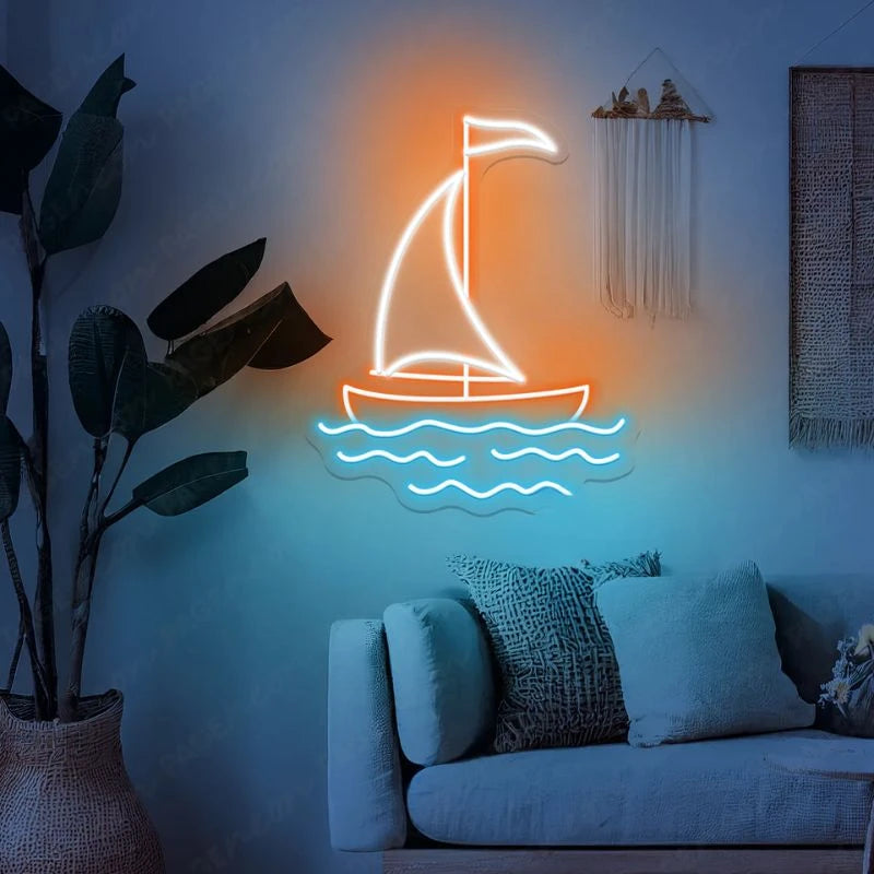Boat Neon Sign Sailing Sea Tropical LED Light