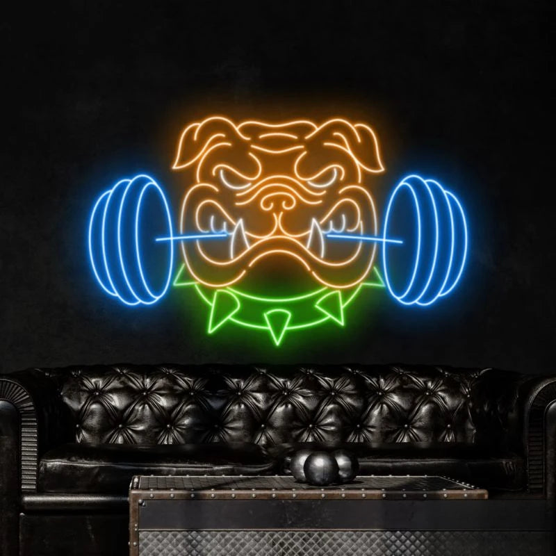 Bulldog Weightlifting LED Neon Sign