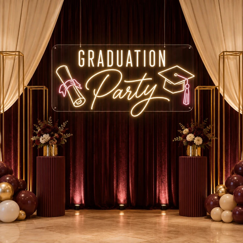 Burgundy Luxury Graduation Party Event Neon Sign