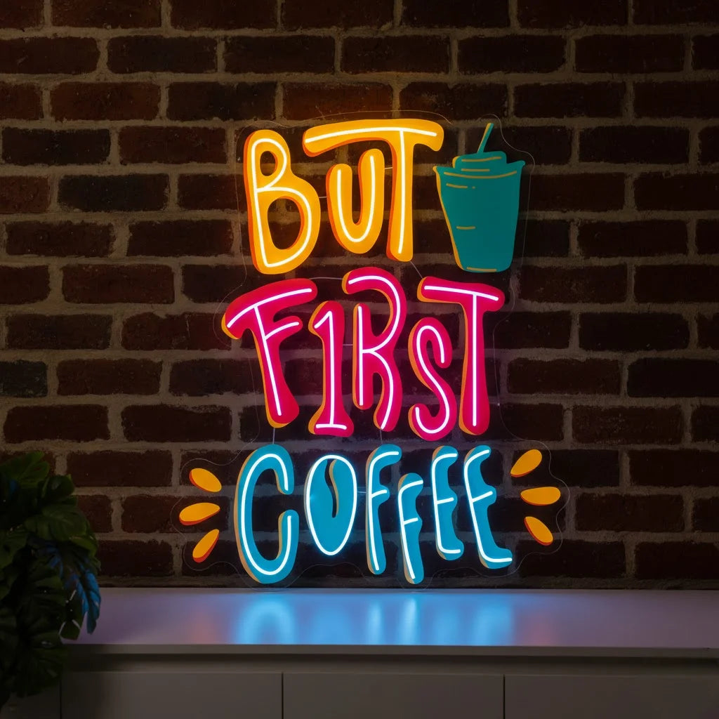 But First Coffee UV Print Neon Board Sign