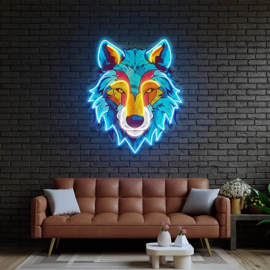 Colorful Wolf UV Print Neon Sign Board