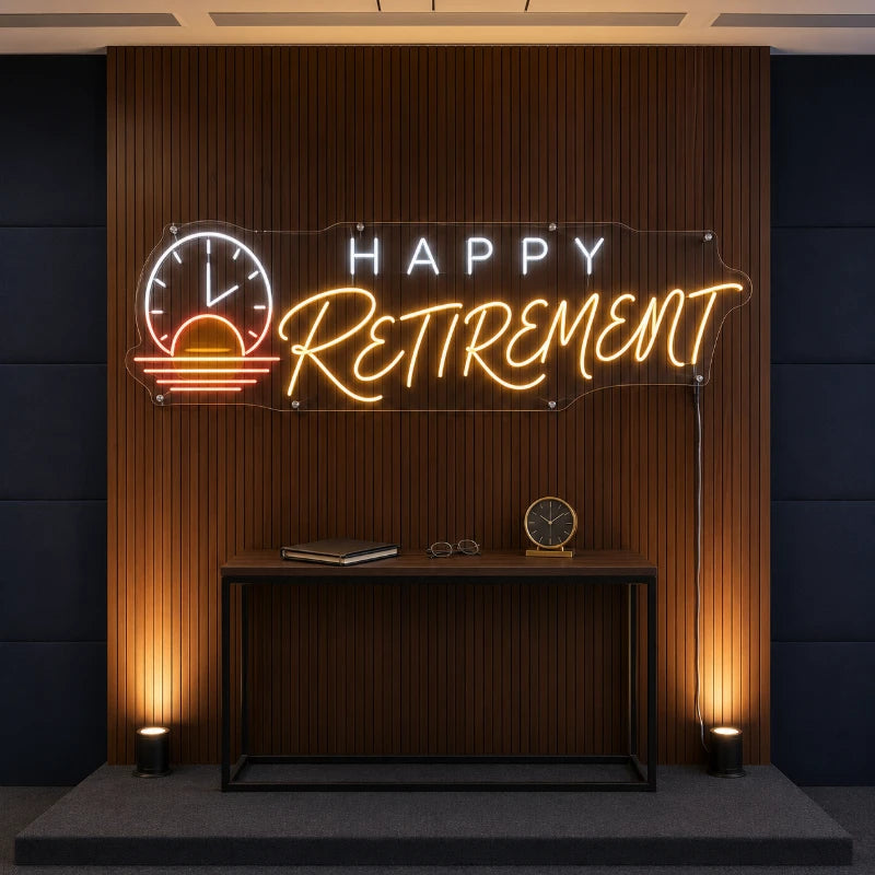 Corporate Happy Retirement Clock Neon Board