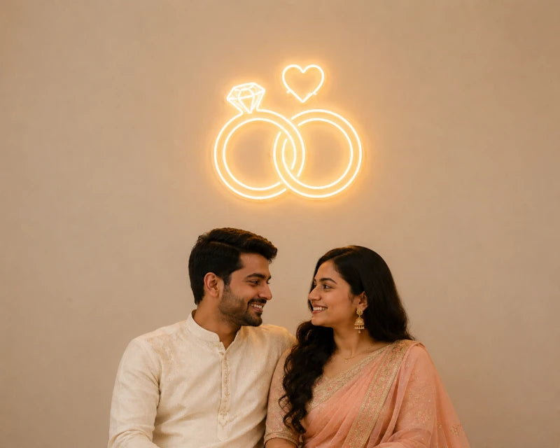 Couple Rings LED Neon Lights Board