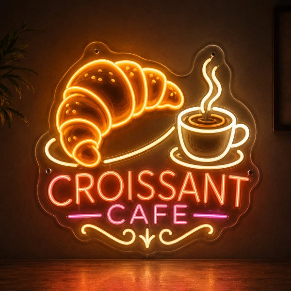 Croissant Cage LED Neon Sign With Tea Sign