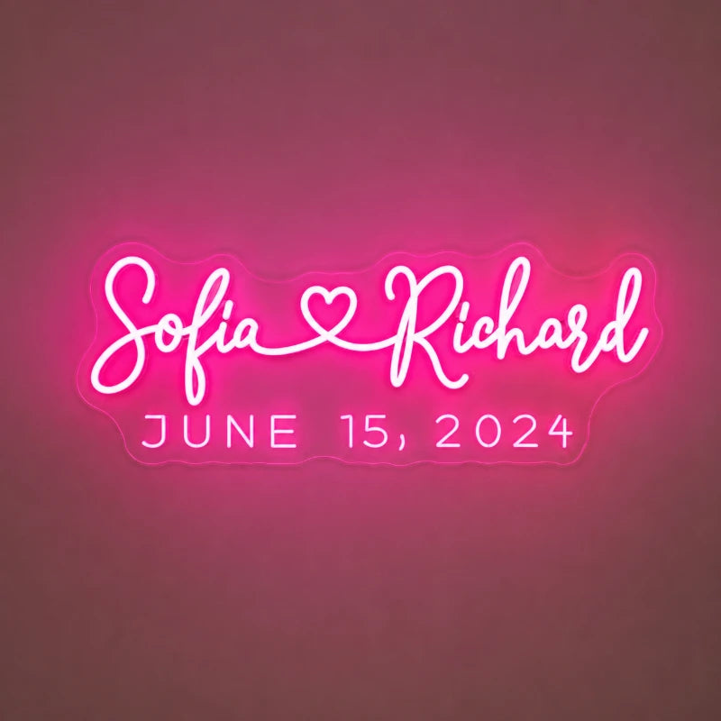 Custom Couple Names With Heart Wedding Neon Sign