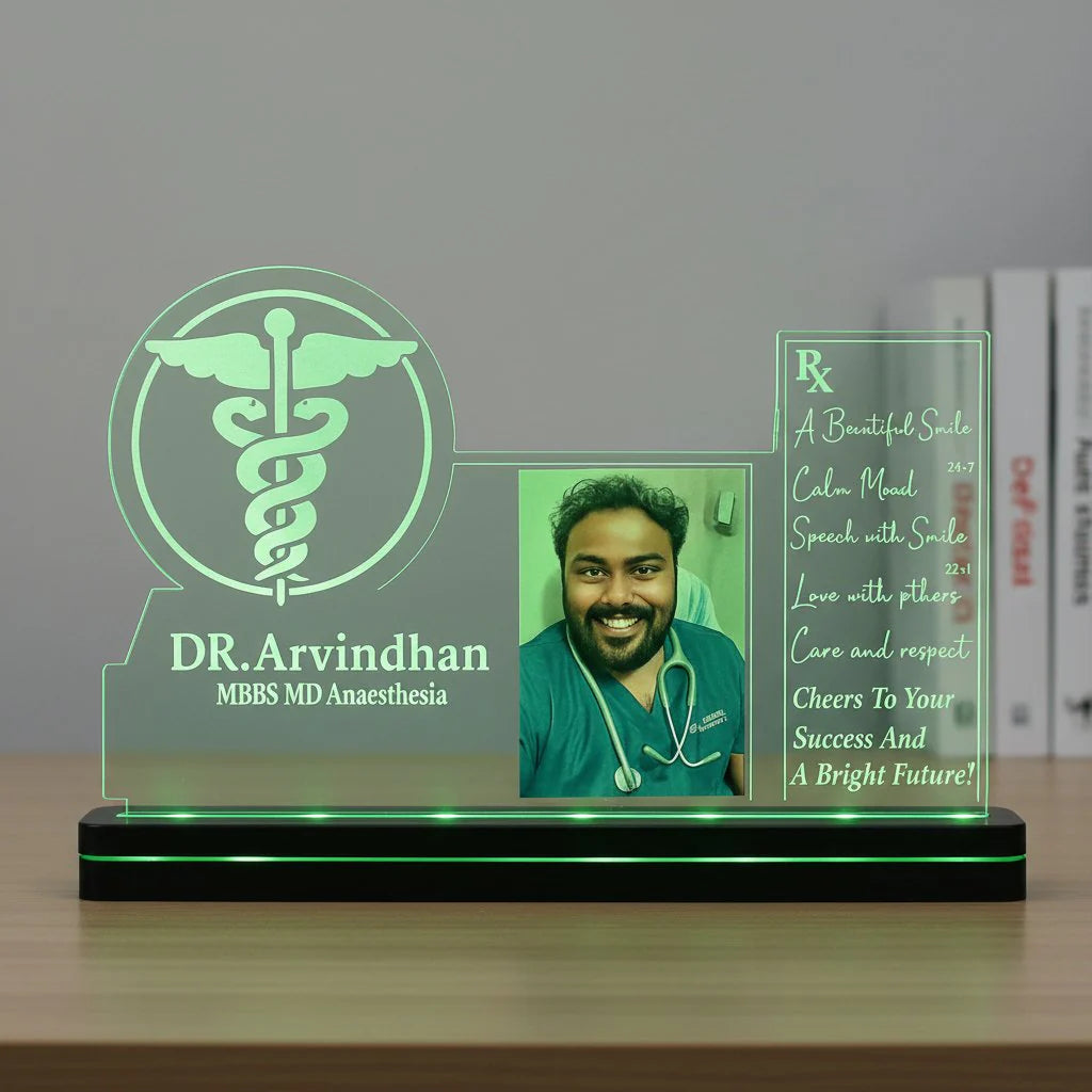 Custom Doctor LED Name Plate With Photo Quote