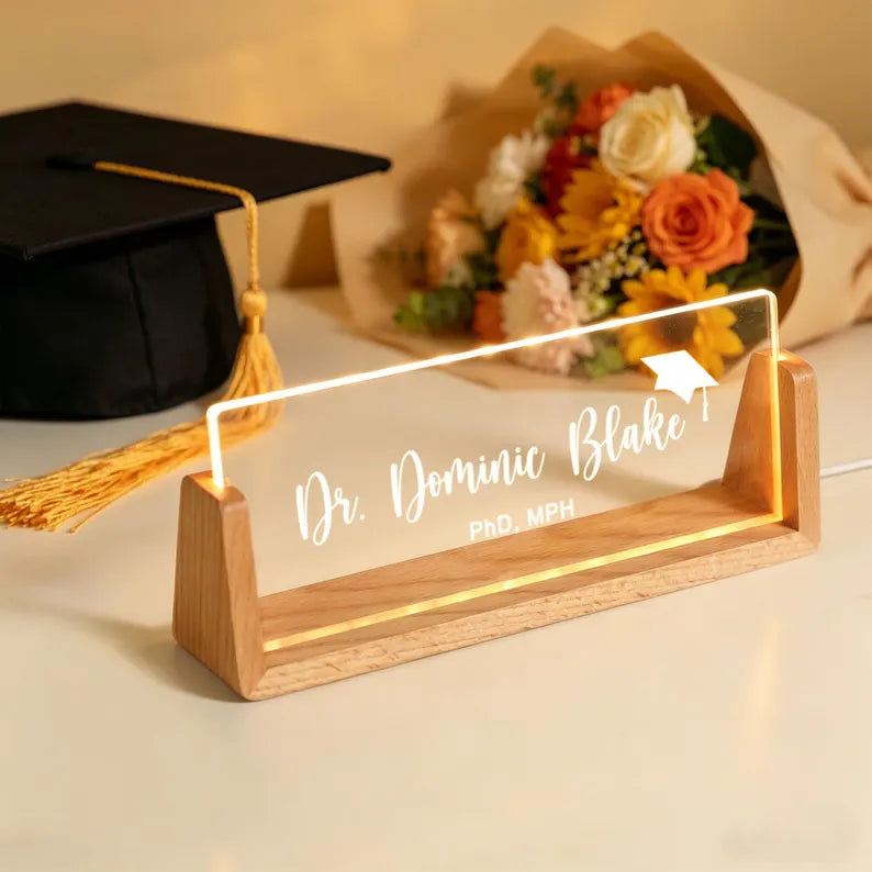 Custom LED Acrylic Name Plate PhD Graduation Gift