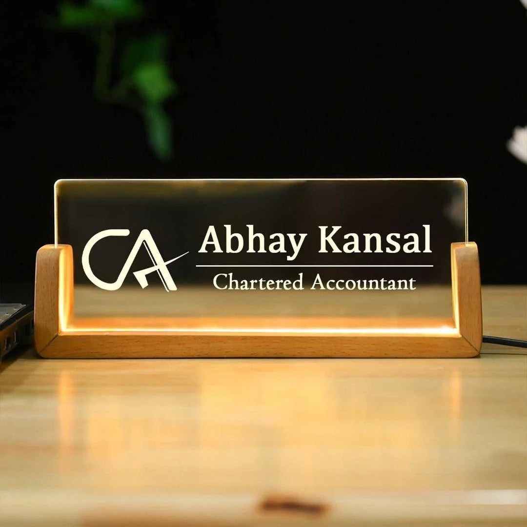 Custom LED Desk Name Plate For Chartered Accountants