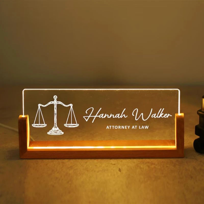 Customized Acrylic Desk Name Board With LED Light