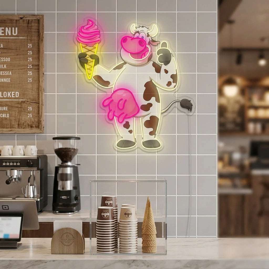 Cute Cow With Ice Cream LED Neon Sign