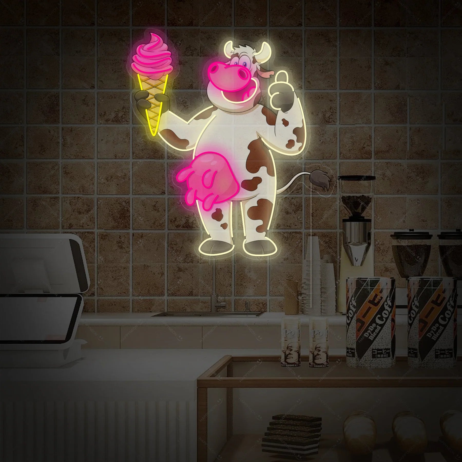 Cute Cow With Ice Cream LED Neon Sign