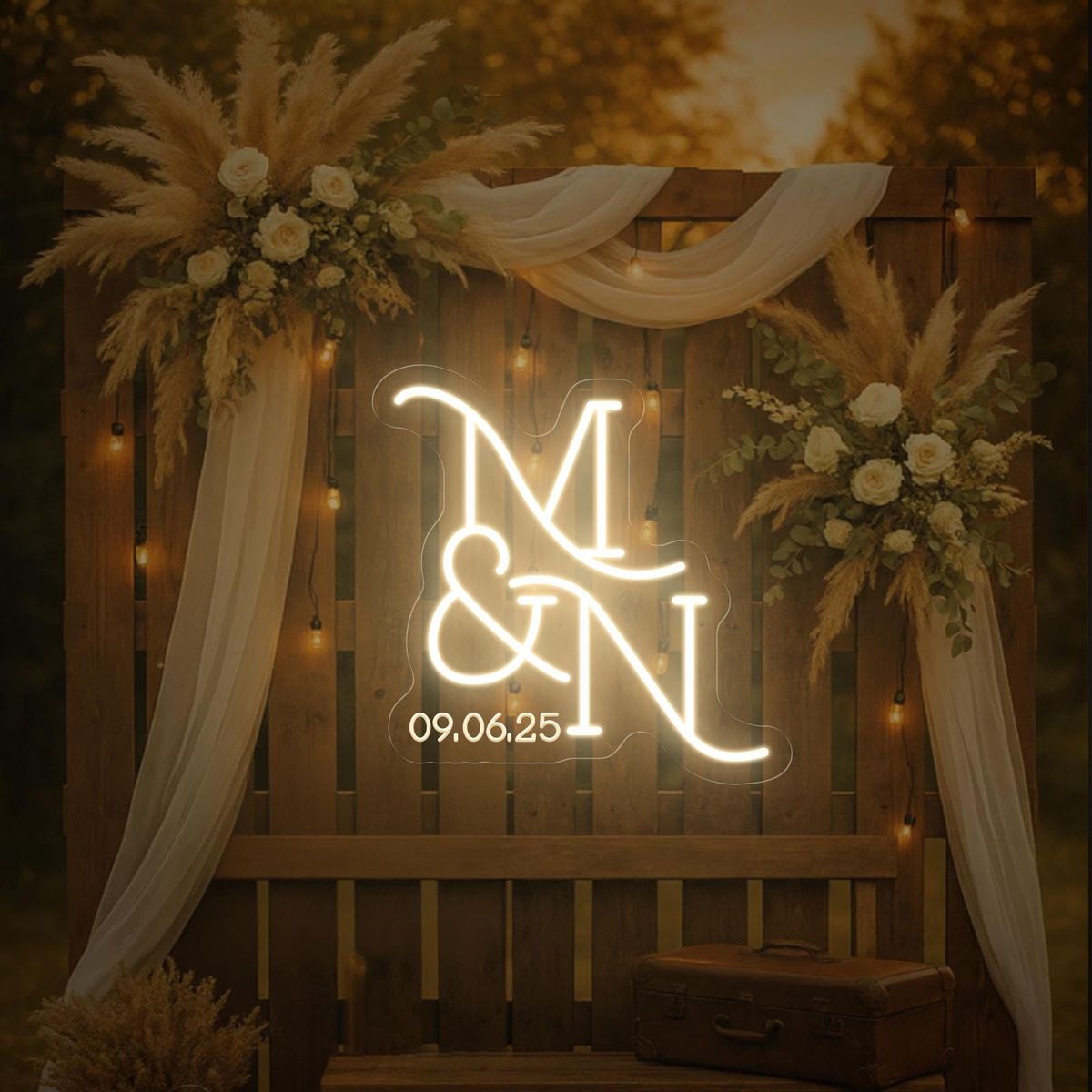 Rustic Wedding Backdrop Reception Neon Sign Decor