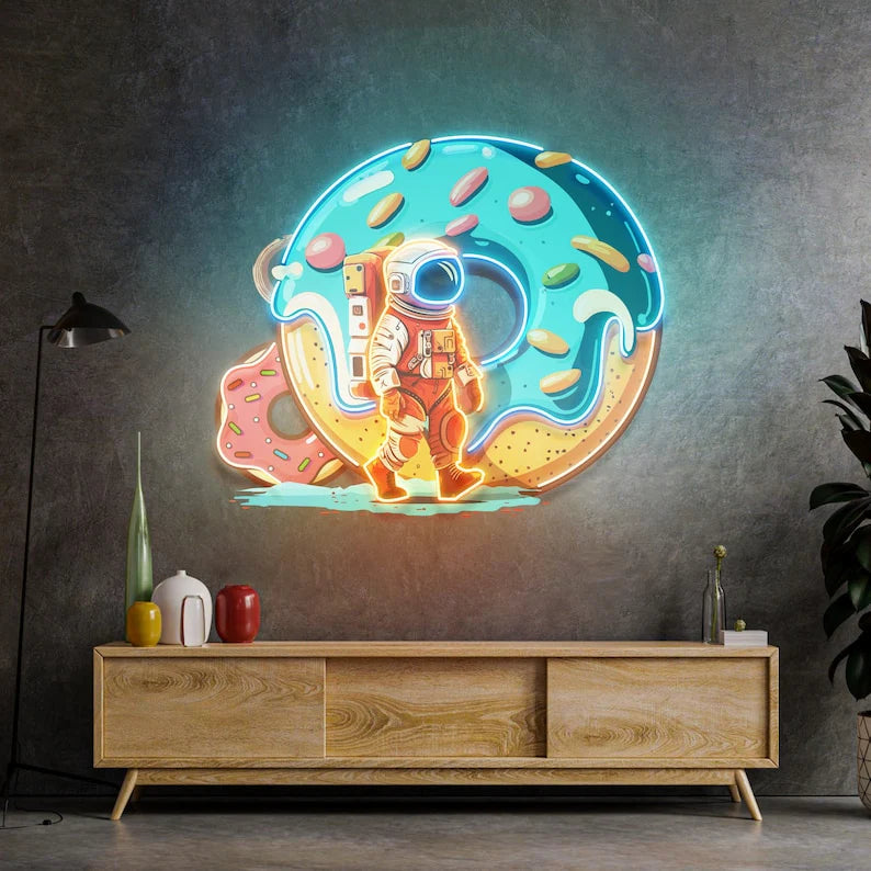 Donut Astronaut Neon Sign UV Print