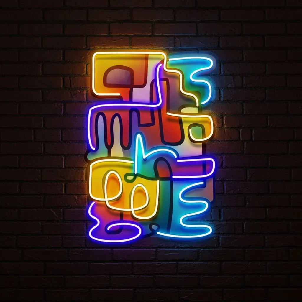 Doodle Painting Abstract Art Modern UV Printed Neon Light