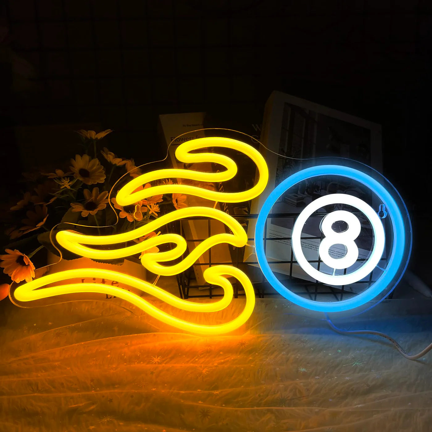Flaming 8 Ball Pool Neon Sign