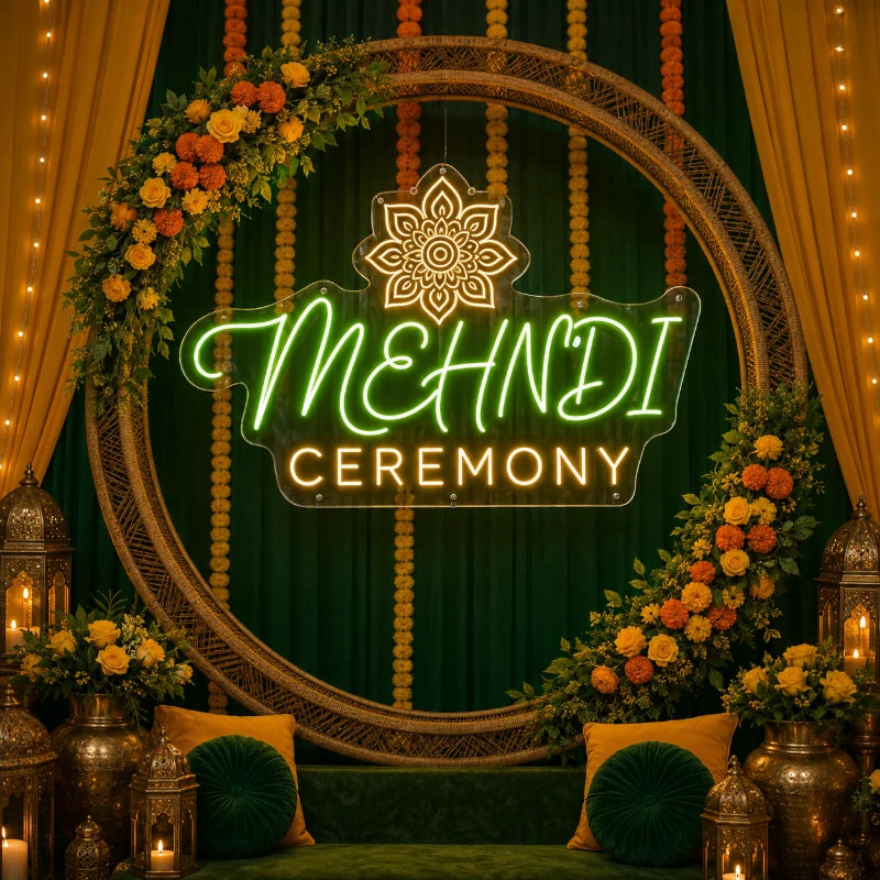 Floral Mandala Mehndi Ceremony Neon Sign