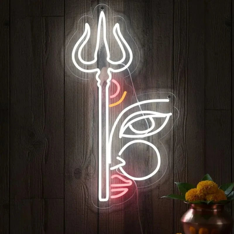 Goddess Durga Face With Trident Neon Sign