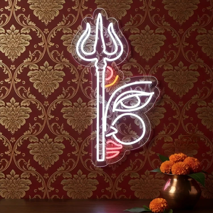 Goddess Durga Face With Trident Neon Sign