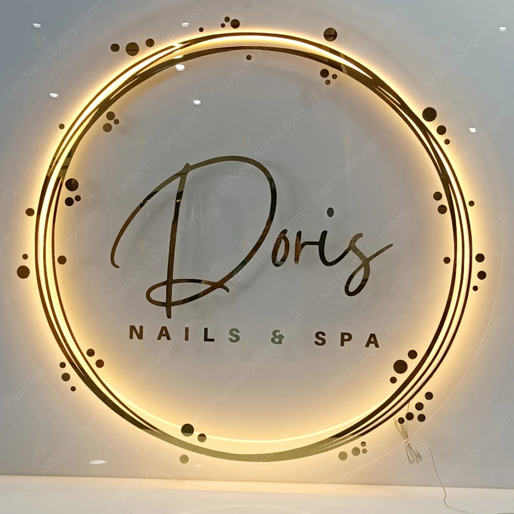 Golden Logo Acrylic Round Sign Back Lighting