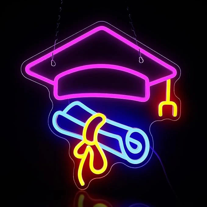 Graduation Cap & Diploma Neon Sign