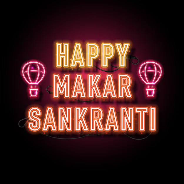 Happy makar sankranti neon design light