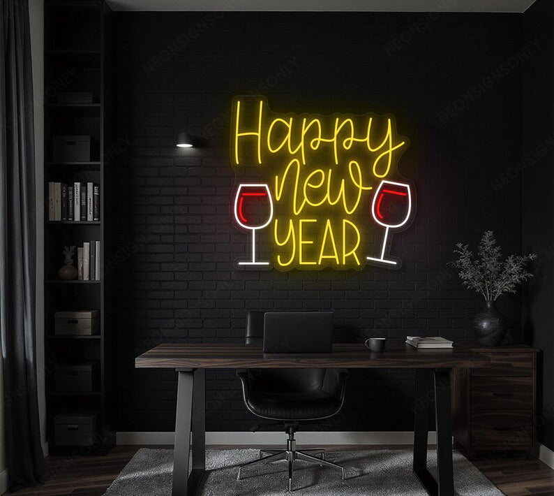 New Year Wall Neon Wine Glasses Led Line Decor