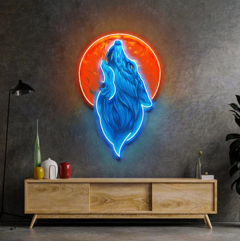 Howling Wolf Neon Sign Blue LED Wall Art