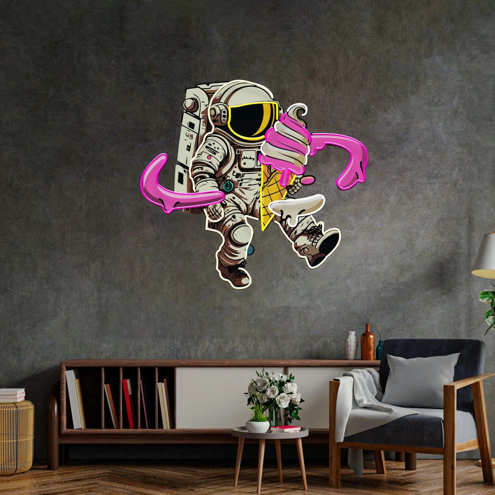 Ice Cream Astronaut UV Print Neon Sign