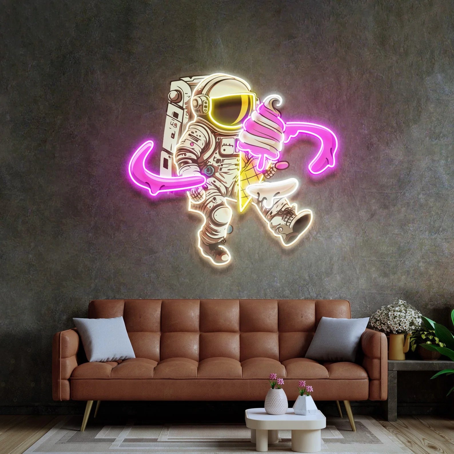 Ice Cream Astronaut UV Print Neon Sign