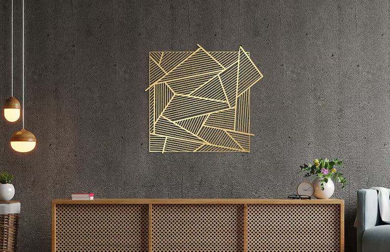 Abstract Black Line Design Square Panel Wooden Wall Decor