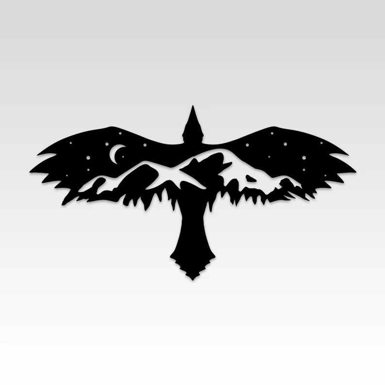 Black Eagle With Mountain Wall Art