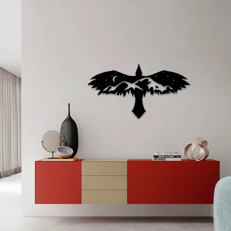 Black Eagle With Mountain Wall Art