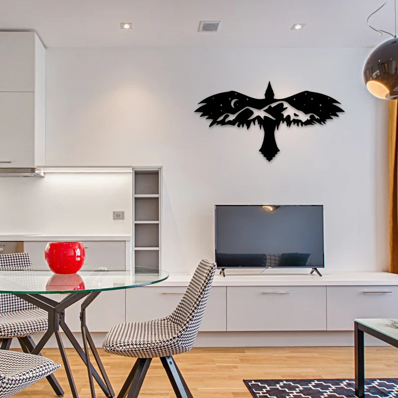 Black Eagle With Mountain Wall Art