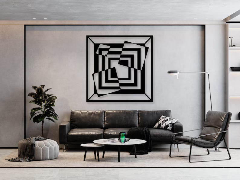 Optical İllusion Square Wooden Wall Art Decor