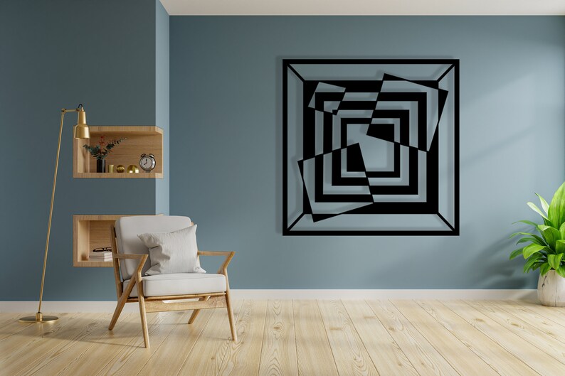 Optical İllusion Square Wooden Wall Art Decor