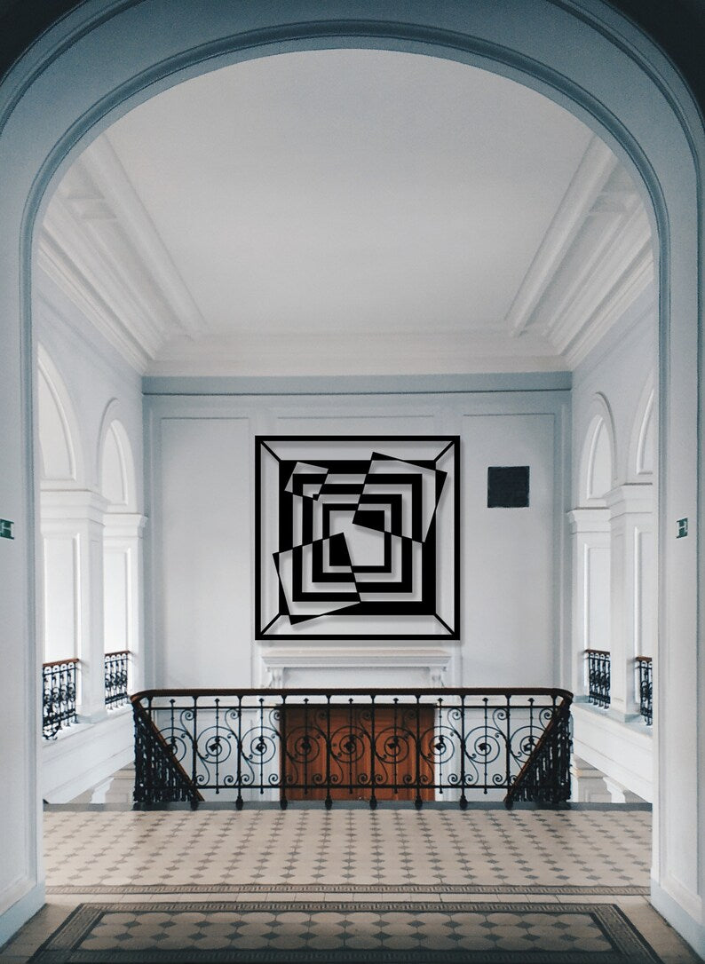 Optical İllusion Square Wooden Wall Art Decor